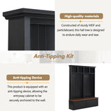 Zjjseloru Farmhouse 4-in-1 Hall Tree - Versatile Black & Dark Walnut Coat Rack with Wood Grain Bench & 2 Large Drawers, Perfect Entrance Organizer for Hallway & Living Room, Particle Board & MDF Zjjseloru