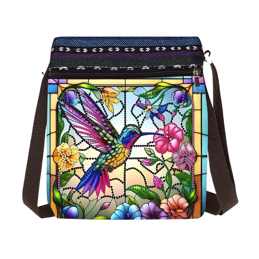 Poetrydraw 5D DIY Diamond Art Painting Canvas Crossbody Bag Hummingbird Flower for Adults Diamond Art Purses Diamond Art Kits with Zipper Adjustable Shoulder Strap for Shopping (Black-02) WoodArtSupply