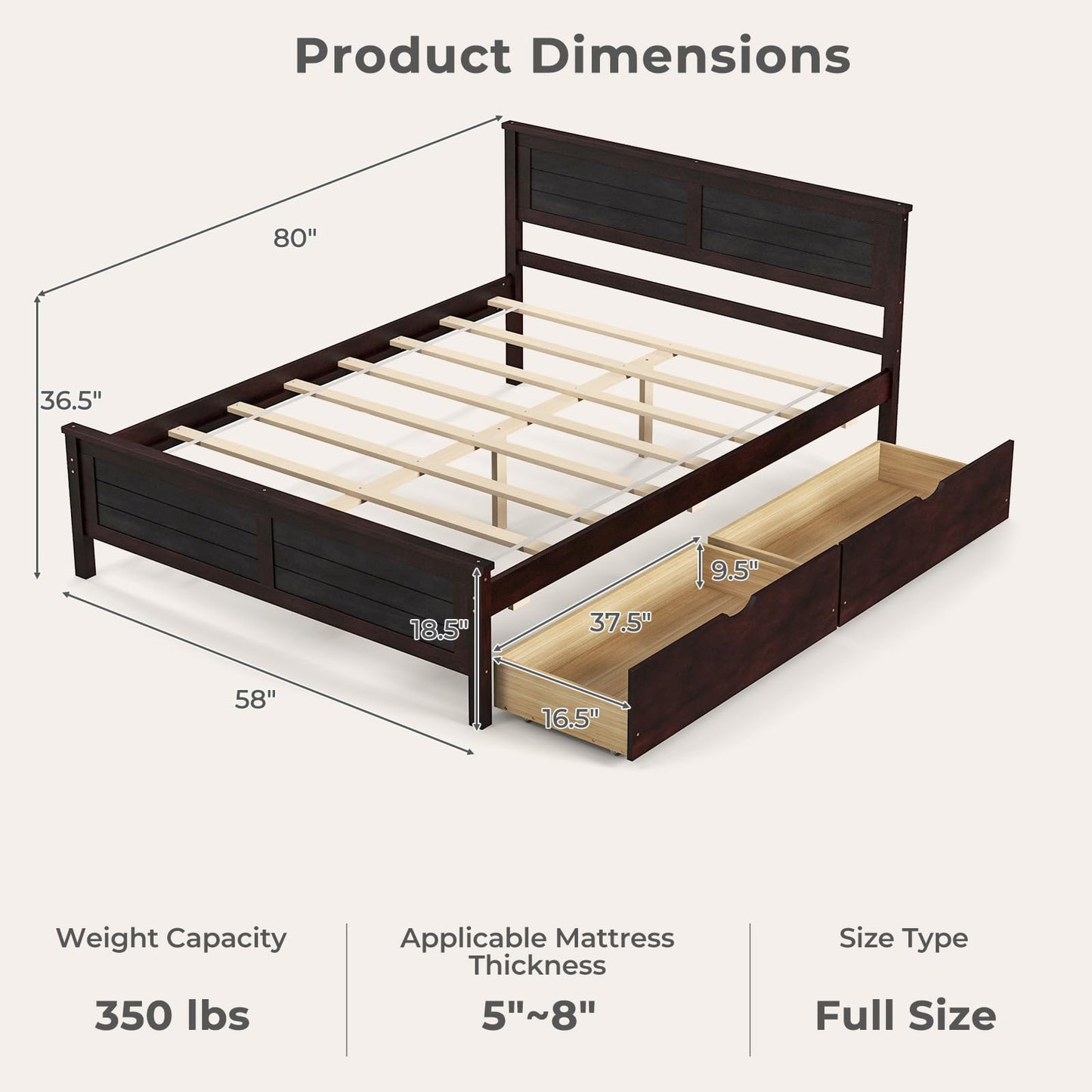 Giantex Espresso Wood Full Size Bed Frame with Dual Storage Drawers - WoodArtSupply