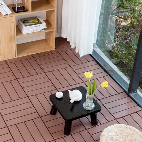 ROYUMI 12x12 Wood Plastic Outdoor Deck Tiles, Interlocking Indoor & Outdoor Floor Tiles, Waterproof Balcony Flooring, 9/15/27 PCS Patio Flooring (Color : Coffee, Size : 9pcs) ROYUMI