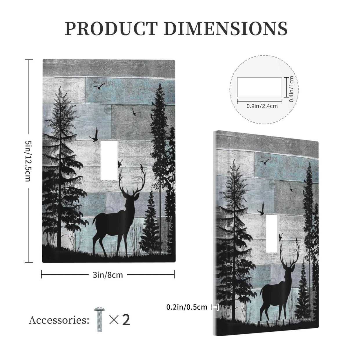 Forest Cabin Deer on Wooden Board Single Toggle Light Switch Covers Decorative Country Farmhouse 1 Gang Wall Plate Rustic Lodge Device Electrical Switchplate Faceplate for Bathroom Bedroom Decor Thsanju
