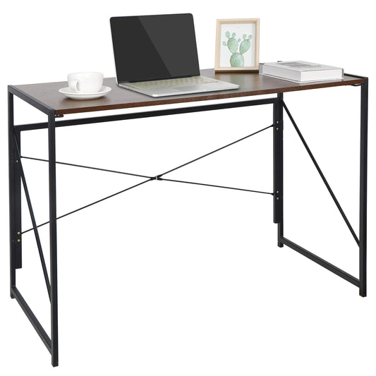 ZenStyle Folding Computer Desk, Writing Study Desks for Home Office, Corner Laptop Gaming Folding Table with Metal Frame, 39 Inches,Brown - WoodArtSupply