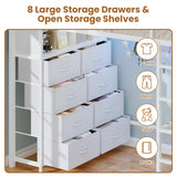 BTHFST Twin Loft Bed with Desk & 8 Storage Drawers Tall Dresser, White Metal Loft Bed with LED Lights & Charging Station, 2-Tier Storage Shelves, Stable & Sturdy, Noise Free, White BTHFST