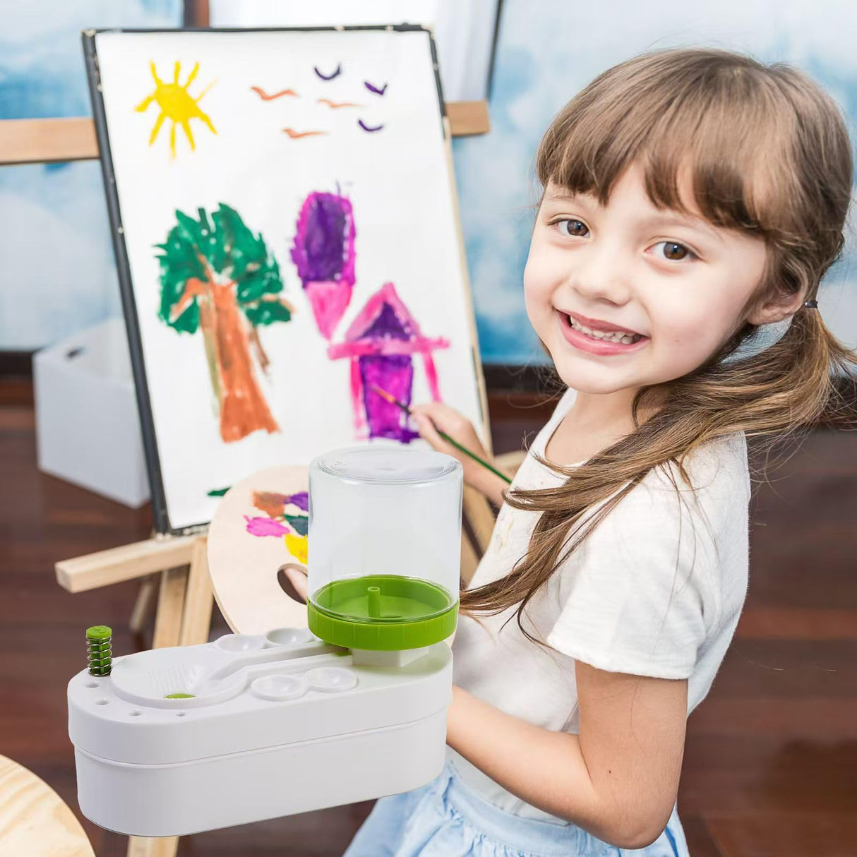 Hynhsun 2025 Upgraded Paint Brush Cleaner Rinse Cup Water Circulation,Watercolor/Oil and Water-Based Paint Brush Cleaner Tool,Gift for Artist Kids Adults and Girls, Pre-Assembled (Green) Hynhsun