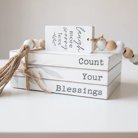 GENMOUS Faux Decorative Books Set for Home Decor, Stacked Wood Faux Books with Wood Bead Tassels for Living Room Decor, Decorative Books for Shelf Decor, Mantel Decor, Farmhouse Decor Bless GENMOUS & CO.