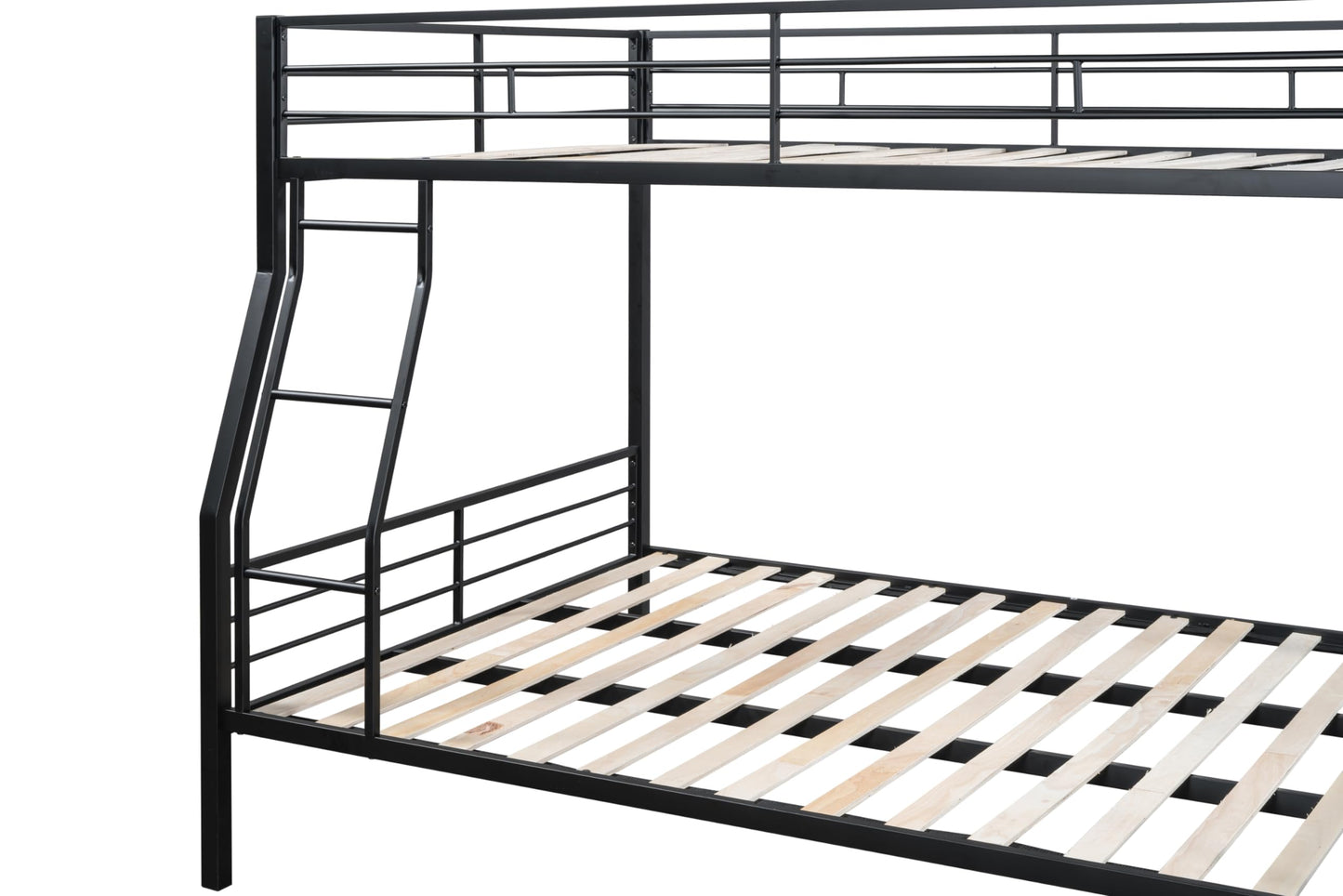 PVWIIK Bunk Bed Full Over Queen with Trundle and Ladder for Girls/Boys/Teens/Adults,Heavy Duty Bunk Bed Frame w/Wood Slat Support,No Box Spring Needed,Black