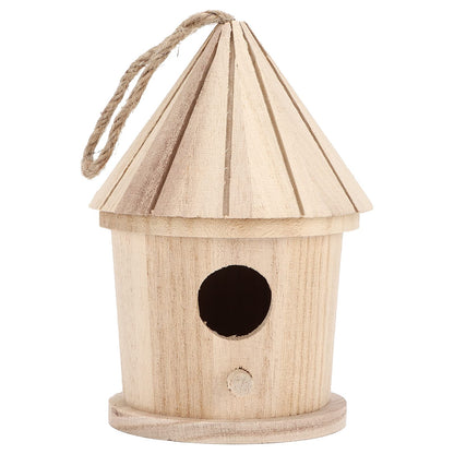 Wooden Birdhouses, Unfinished Wood Bird House Round Shaped Hanging Bird Nest for Outdoor Garden