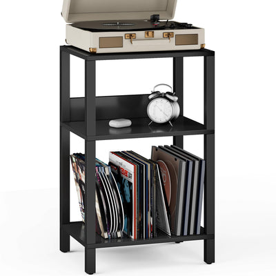 TUTOTAK Record Player Stand with Storage Up to 100 Albums,Record Storage Table,3 Tier End Table,Side Table for Living Room, Bedroom, Black TB01BK075
