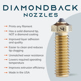 Diamondback Nozzles – Volcano Compatible – Polycrystalline Solid Diamond Tip 3D Printer Nozzles, Improved Extrusion, Any Filament, Long Life, Wear Resistant, Layer Adhesion, USA Made (1.75mm x 0.4mm) US Synthetic