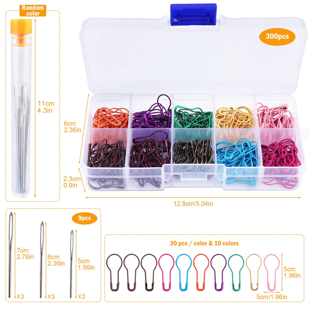 Kollase Stitch Markers, 300 pcs Crochet Markers, Metal Stitch Markers for Crocheting, Crochet Accessories and Supplies, Stitch Markers for Knitting and Crocheting, Safety Pins for Fabric and Paper Kollase