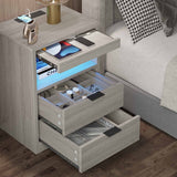 ADORNEVE Nightstand with Wireless Charging Station and LED Lights, Grey Night Stand with 2 Drawers and Open Storage for Bedroom, Bedside Table with Pull-Out Shelf, Modern End Side Table ADORNEVE