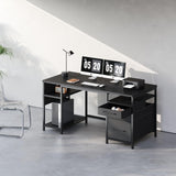 Ｍａｉｈａｉｌ Maihail Home Office Desk with Drawers Adjustable Shelves, 59 inch Writing Desk with File Cabinet, Large Computer Desk with Storage, Vintage, Black Maihail