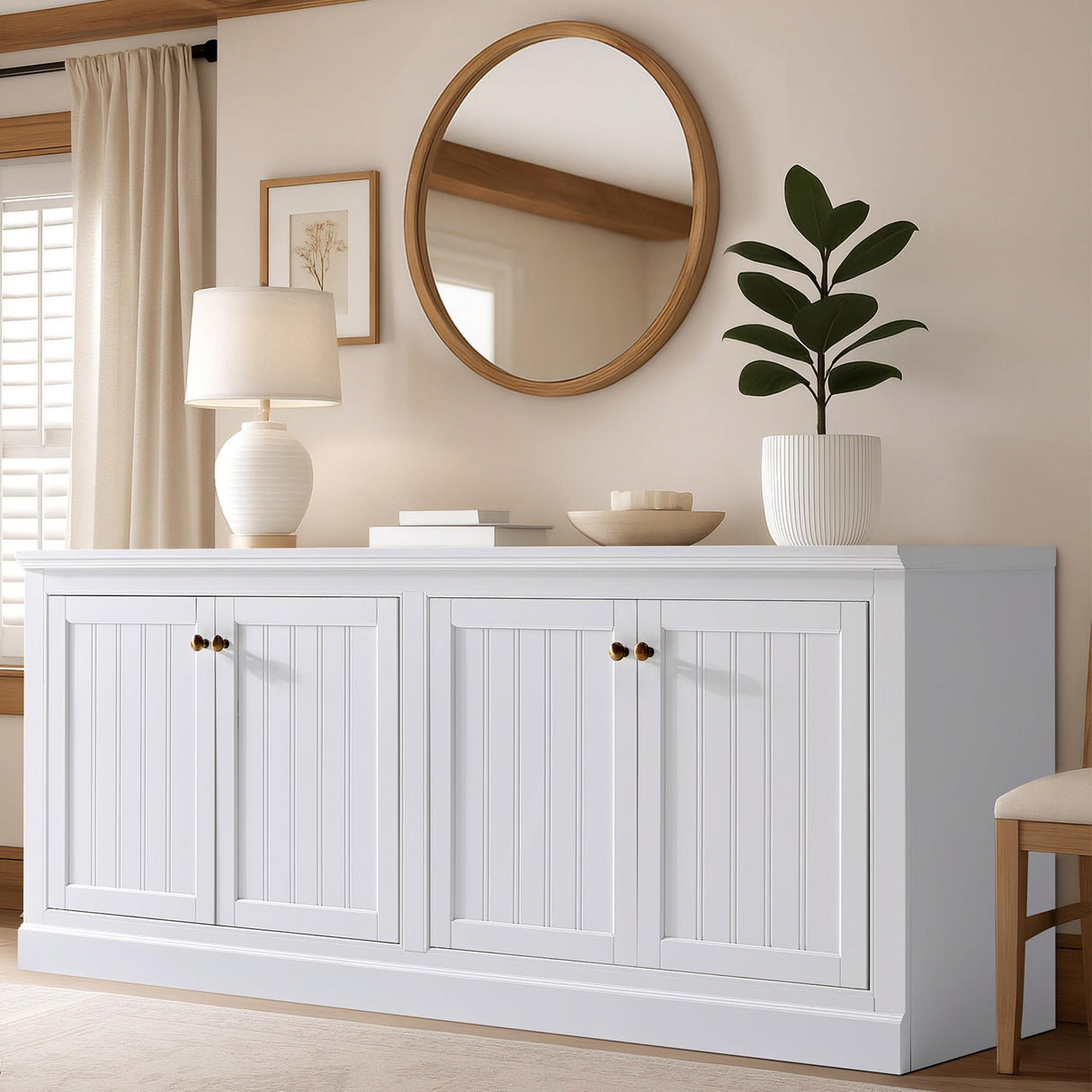 AMERLIFE 72" Farmhouse Sideboard Buffet Cabinet with Barn Doors, Storage Console Table with Adjustable Shelves, Coffee Bar/TV Stand for Living Room, Kitchen, Entryway, White AMERLIFE