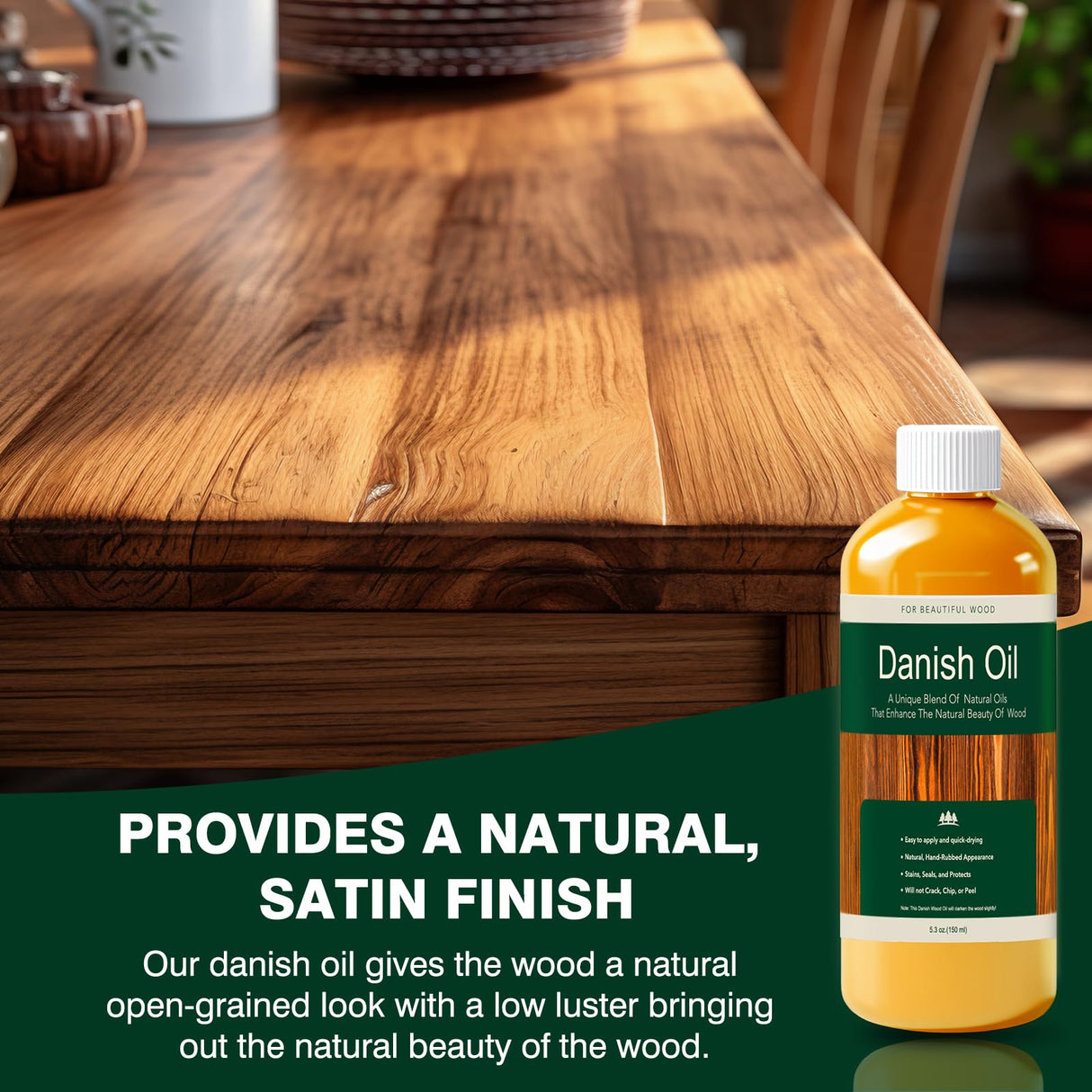 Danish Oil for Wood - Pure Polymerized Linseed Oil Wood Finish & Sealer - Ideal for Furniture, Butcher Blocks, Salad Bowls, & More - Restore & Protect, Fast Curing LIIZOUSUDA