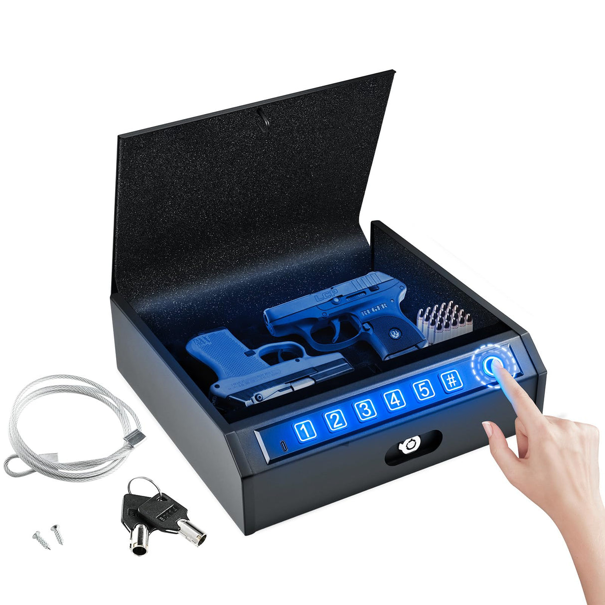 ADIMO Hand Gun Safe, Biometric Gun Safe for Handgun, Pistol with 3 Quick-Access Way Fingerprint/Keypad/Key, Gun Lock Box w/Mute Function, Gun Safe for Secure Storage for Bedside, Nightstand and Car ADIMO