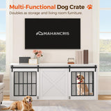MAHANCRIS Dog Crate Furniture for 2 Dogs, 63" Heavy Duty Dog Kennel with Sliding Barn Door, Wooden Double Dog Crate with Divider for Small Medium Dogs, Indoor Dog Cage TV Stand, White DCHW16001N1 MAHANCRIS