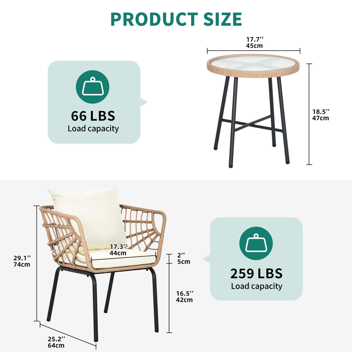 YITAHOME Accent Chairs Set of 2, Wicker Arm Chair with Soft Cushion, Comfy Living Room Chairs Mid-Century Modern Reading Chairs with Side Table for Living Room, Bedroom, Balcony, Beige YITAHOME