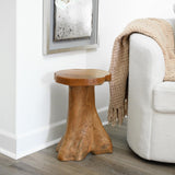 WELLAND Teak Tree Stump Side Table, Live Edge Stool, Natural Edge Wood Side Table WELLAND