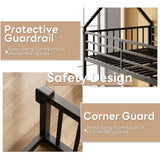 LIKIMIO Bunk Bed Twin Over Full Size, House Bunk Bed Frame with Ladder and Guardrail, House Shaped with Metal Slats Support No Box Spring Needed Space Saving for Bedroom and Dorm, Black LIKIMIO