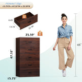 WLIVE Tall Dresser for Bedroom, Wood Chest of Drawers with Mental Handles, Brown Bedroom Dresser with 5 Drawers, Modern Minimalist Closet Store Organizer for Living Room, Hallway WLIVE