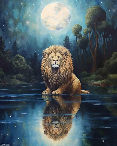 XTXGERL Paint by Numbers for Adults Lion, DIY Oil Painting Moon Acrylic Paint by Number Kits for Adult Adults Beginner for Home Wall Decor 16x20 inch