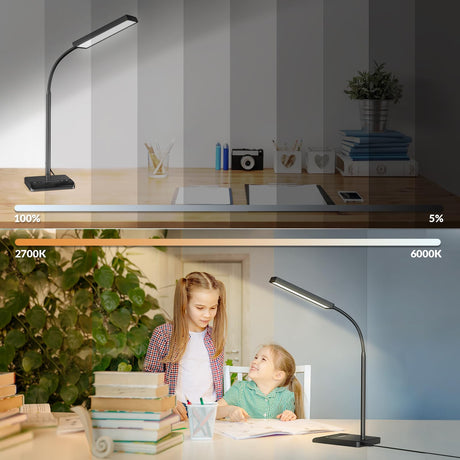 LEPOWER Desk Lamp, 800LM LED Desk Lamp for Home Office, 12W Reading Lamp for Desk, Eye-Caring Light, Touch Table Lamp, Gooseneck Lamp, 50 Lighting Modes, Bright Desk Lamps for Bedroom, Study (Black) LEPOWER