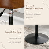 LUE BONA Adjustable Swivel Vanity Chair, Brown Faux Leather Stool for Makeup Room, Small for Bathroom, Living Room LUE BONA
