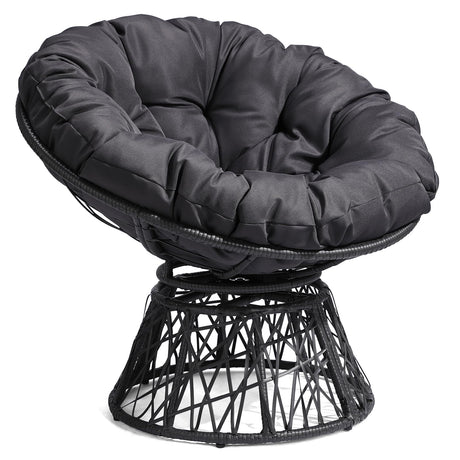 Outvita 40" Swivel Wicker Papasan Chair with Thick Tufted Cushions, High Capacity Frame, 360 Degree Rotatable Chairs for Indoor Outdoor Use, Black Outvita