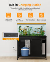 Aquarium Stand for 40-75 Gallon Fish Tank: Tank Stand Table with Power Outlet for Aquarium kit - Metal Fish Stand Cabinet with Storage for 40-75 Gallon Reptile Turtle Terrarium (Black, 40-50 Gallon) FILKO
