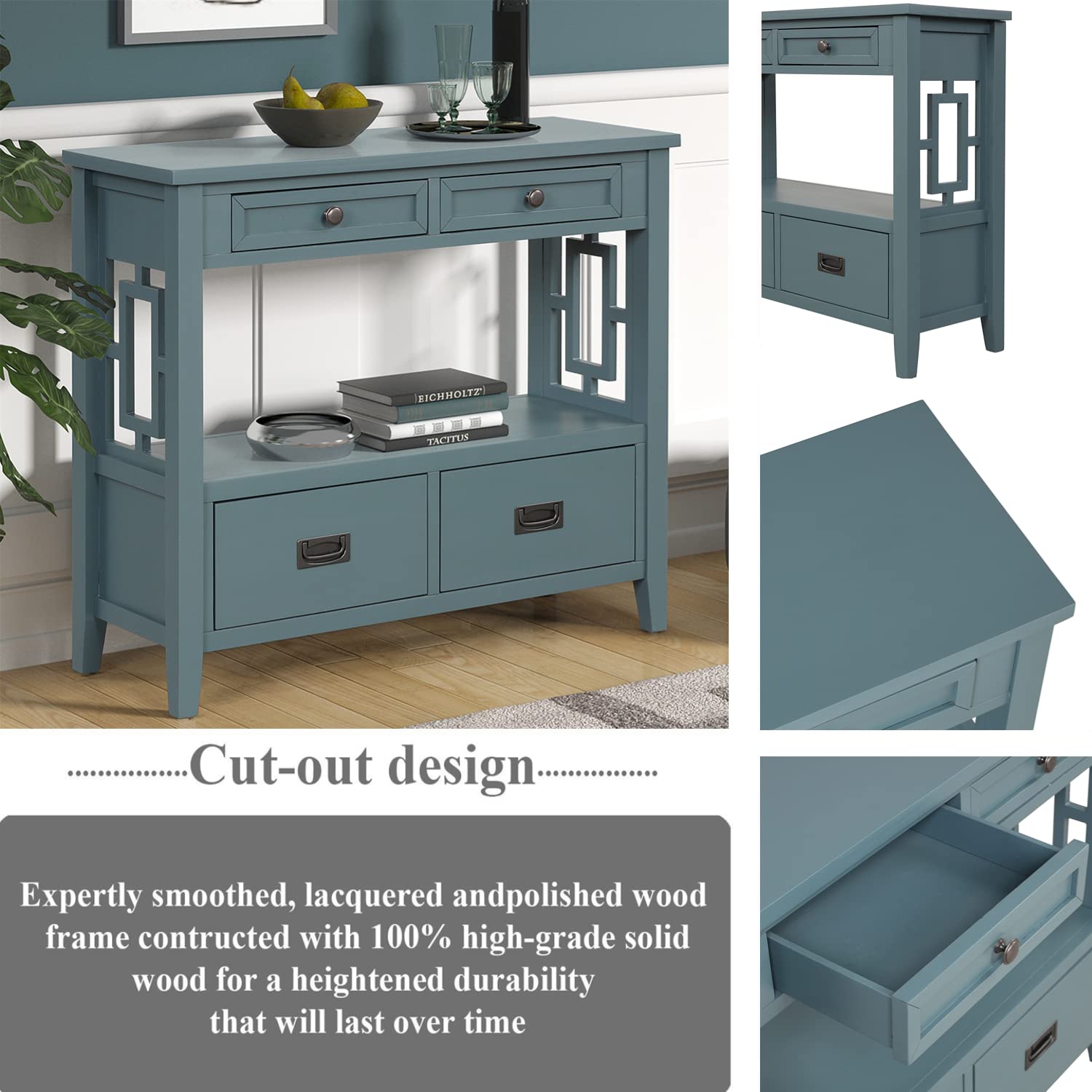 YWUFUART 36" Farmhouse Narrow Long Solid Wood Console Entry Table - Thumbnail 3