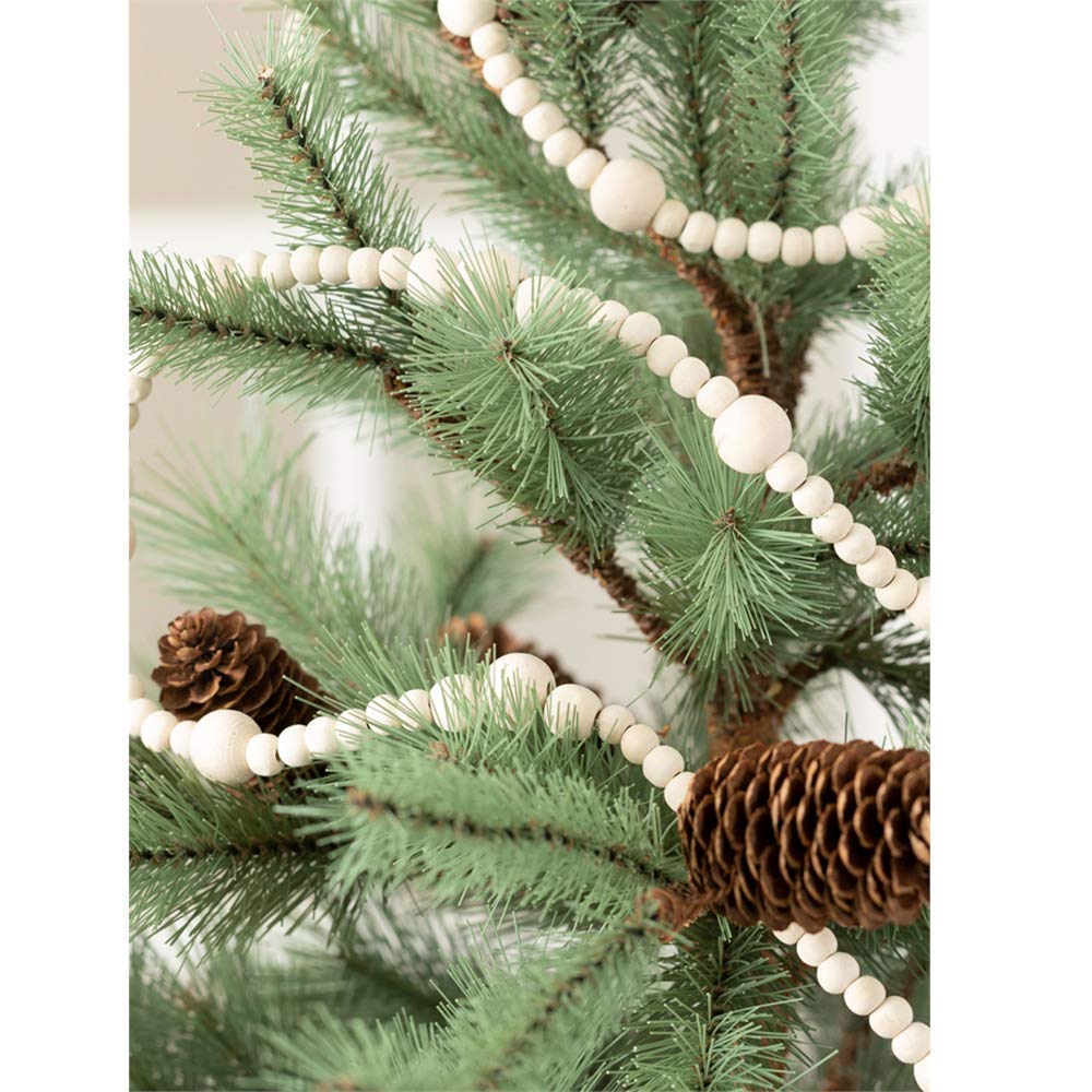 2PCS 86in Christmas Wood Bead Garland, Creative Wooden Beads Garland for Christmas Valentine‘s Day Decor, Farmhouse Wall Home Rustic Country Natural Holiday Decoration Hanging Prayer Beads Abitoncc