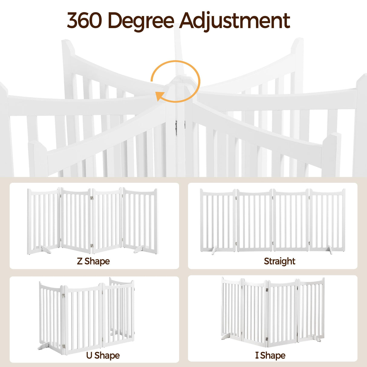Yaheetech 36" H Extra Tall Freestanding Pet Gate 4-Panel Wooden Dog Fence with 2 Support Feet Folding Dog Gate for Indoor, Stairs, Doorways, Halls, Kitchen Wooden Pet Barrier White, 79.5" L x 36" H Yaheetech
