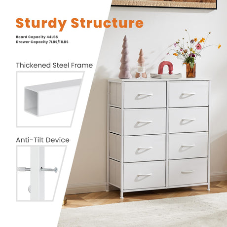 Sweetcrispy Dresser for Bedroom, Chest Organizer Unit with 8 Fabric Bins, Fabric Storage Tower, Drawer Organizer with Steel Frame, Wooden Top for Nursery, Living Room, Closet Sweetcrispy