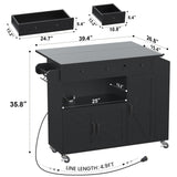 Kitchen Island with Drop Leaf, Rolling Kitchen Island with Power Outlet and Led Light Aufvolr