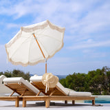 Funsite 6.5ft Boho Beach Umbrella with Fringe, UPF 50+ Tassel Umbrellas with Carry Bag, Premium Wood Pole Foldable Patio Umbrella for Outdoor Holiday Garden Lawn Pool Yard Table, White Funsite