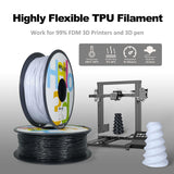 HEllO3D TPU Filament 1.75mm Flexible 3D Printer Filament,85A Soft 3D Printer Filament,TPU Elastomer 3D Filament,Vacuum Packed,Dimensional Accuracy +/- 0.05mm,1Kg Spool (1KG)(White) HELLO3D