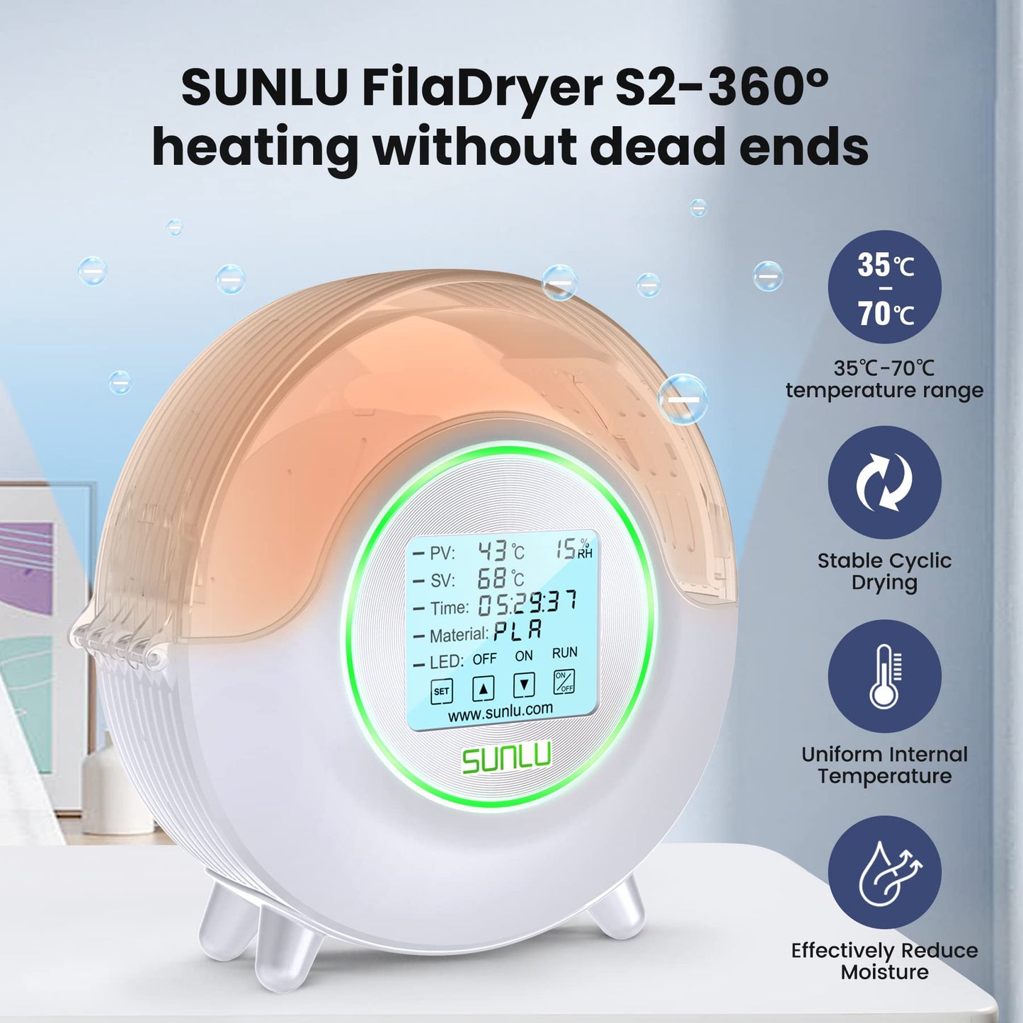 [with Fan] SUNLU Official 3D Printer Filament Dryer S2, Filament Storage Dehydrator for 3D Printing, Built-in Fan, Dryer Box S2 for PLA Nylon PA ABS PETG 1.75 2.85 3.00mm, White - WoodArtSupply