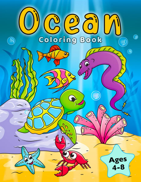 Ocean Coloring Book: Fish & Underwater Sea Animals to Color for Kids Ages 4-8 (Coloring Books for Kids) WoodArtSupply