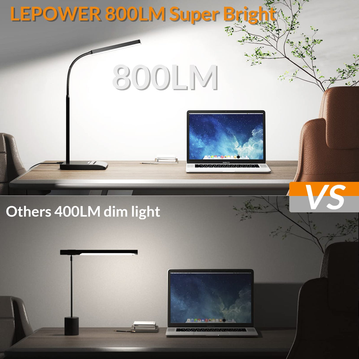 LEPOWER Desk Lamp, 800LM LED Desk Lamp for Home Office, 12W Reading Lamp for Desk, Eye-Caring Light, Touch Table Lamp, Gooseneck Lamp, 50 Lighting Modes, Bright Desk Lamps for Bedroom, Study (Black) LEPOWER