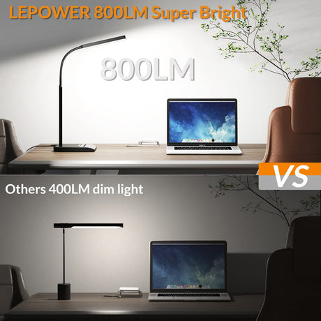 LEPOWER Desk Lamp, 800LM LED Desk Lamp for Home Office, 12W Reading Lamp for Desk, Eye-Caring Light, Touch Table Lamp, Gooseneck Lamp, 50 Lighting Modes, Bright Desk Lamps for Bedroom, Study (Black) LEPOWER