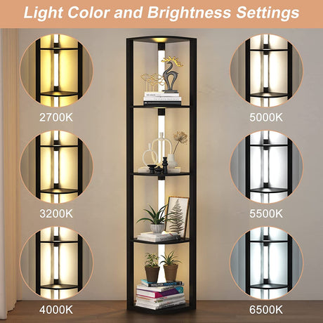 VTRIN Corner Shelf with Light, Modern Home Decor Stand Floor Lamps with Storage Shelves for Collectibles, Sturdy 5-Tier Corner Bookshelf Cabinet Display Shelf for Living Room Bedroom Small Space VTRIN