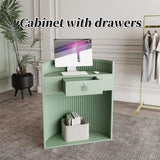 37.4''H Reception Desk, Small Round Retail Checkout Counter, Modern Front Table with Lockable Drawer, Iron Multifunctional Standing Desk for Classroom, Office, Meeting Room(Black,31.5''L*15.7W) NQRTGFB