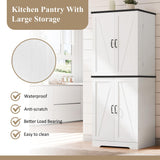 Vongrasig Kitchen Pantry Storage Cabinet with Barn Doors, Drawer and Adjustable Shelves, 6-Tier Tall Rustic Wood Cupboard Locker for Kitchen, Dining Room, Living Room, Bathroom, (White) Vongrasig