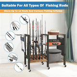 3-Tier Fishing Rod Holder, Garage Fishing Rod Rack, Fishing Rod Organizer for 12 Rods, Space Saving Fishing Pole Storage System for Garage Boat RV Basement, with Wheels Hooks and Storage Bag COLCUT