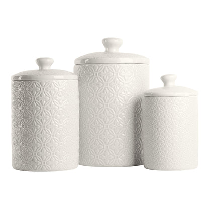 10 Strawberry Street Kitchen Canister, 3 Piece Set, Hampton White