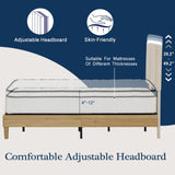VECELO Twin Frame Upholstered Platform Height-Adjustable Cotton and Linen Headboard, Heavy Duty Wood Slats, 6" Under-Bed Space Noise-Free, No Box Spring Needed,Easy Assembly, Beige VECELO