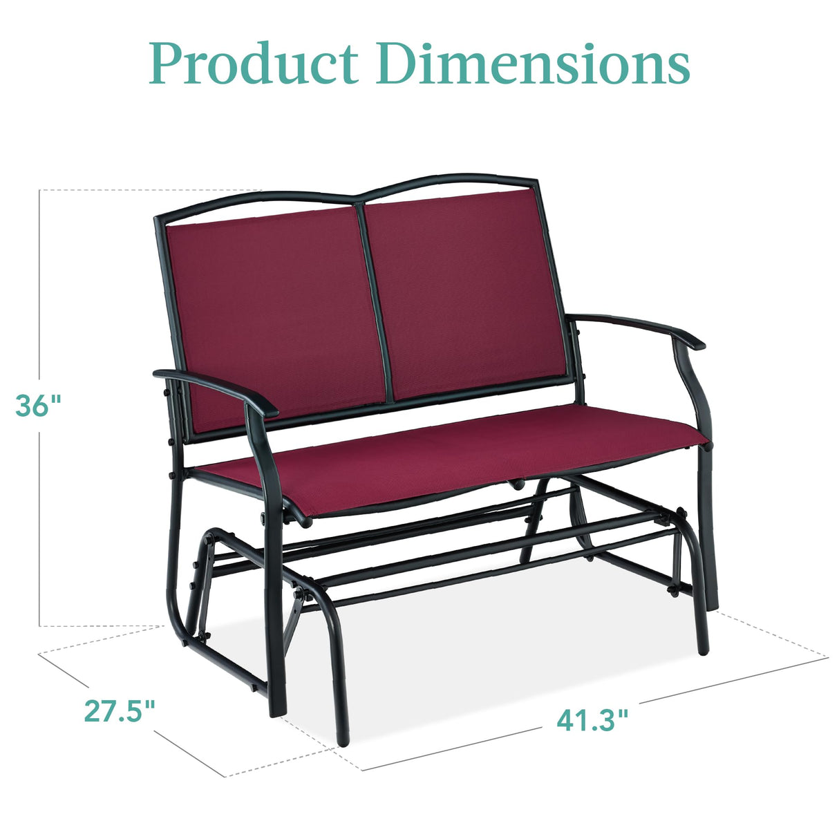 Best Choice Products 2-Person Outdoor Patio Swing Glider Steel Bench Loveseat Rocker for Deck, Porch w/Textilene Fabric, Steel Frame - Burgundy/Black Best Choice Products