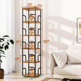 IBUYEK 6 Tier Square Rotating Bookshelf, 360° Spinning Bookcases Tower,Freestanding Corner Bookshelf with Rails,Industrial Swivel Bookcase Organizer for Bedroom, Living Room,Study,Brown,UTBC005H IBUYKE