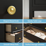 CARPETNAL Black Dresser for Bedroom, 7 Drawer Dresser with Wide Drawers and Gold Metal Handles, 55" Black and Gold Dresser TV Stand, Modern Dressers & Chests of Drawers for Hallyway, Entryway. CARPETNAL