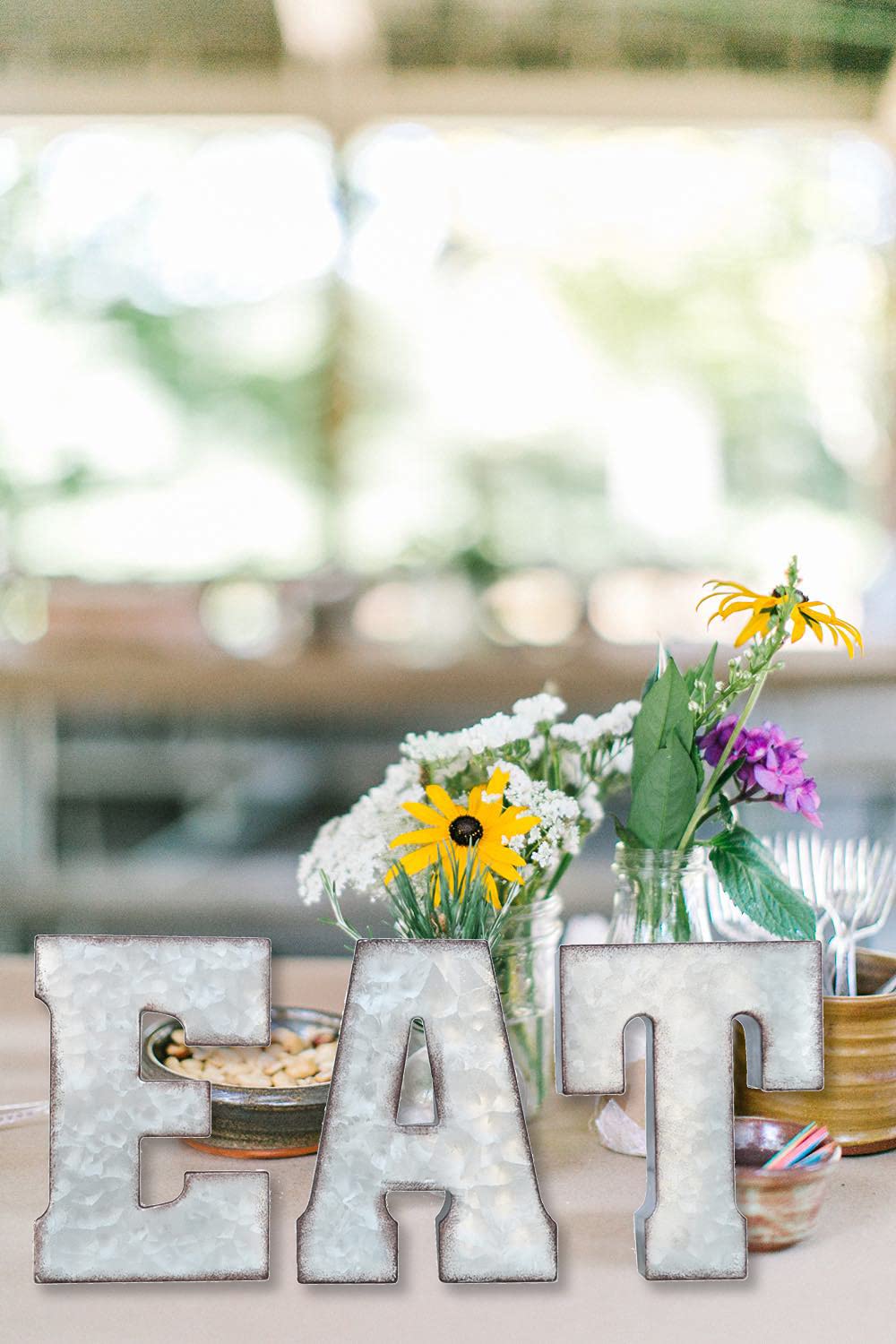 Zoreal Galvanized EAT Sign Rustic Metal Letters Free Standing Decorative Sign Wall Decor Zoreal